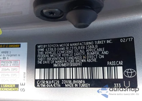 2018 Toyota C-Hr Xle z USA, uszkodzony, nr VIN NMTKHMBX9JR000997